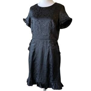 Lulus Black Short Dress Medium Pockets Ruffle Embossed Roses
